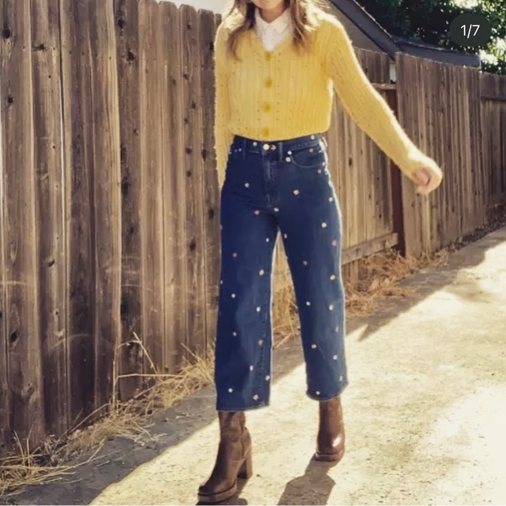 Madewell wide leg embroidered crop pants